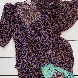 LuLaRoe / Navy, Blush, Teal Monroe Fringe Coverup